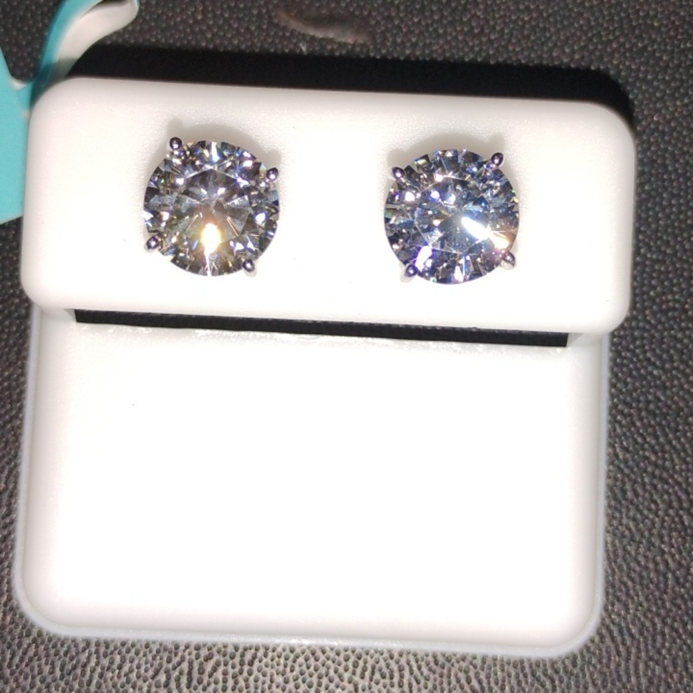 Sterling Silver Moissanite Stud Earrings - Clear Sparkle - Picture 3 of 5